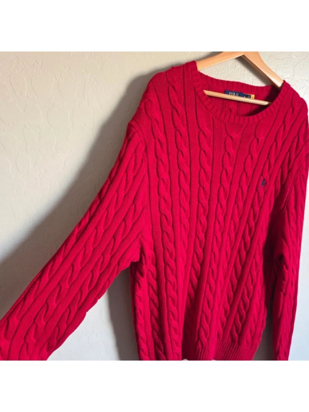 Polo Ralph Lauren Cable Knit Cotton Sweater Pullover Red Men's XL Pony Preppy